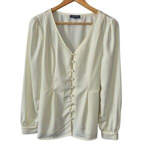 ModCloth Cream Button Front Blouse with Tie Back Size Medium